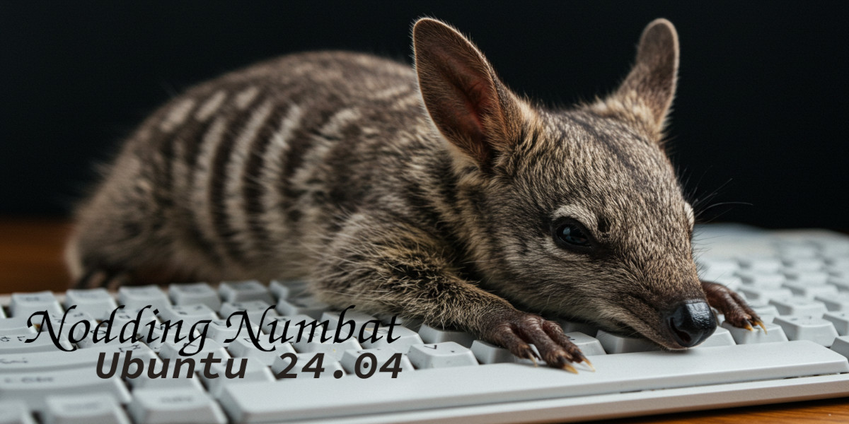 An AI generated Numbat laying on a keyboard with the words Nodding Numbat and Ubuntu 24.04